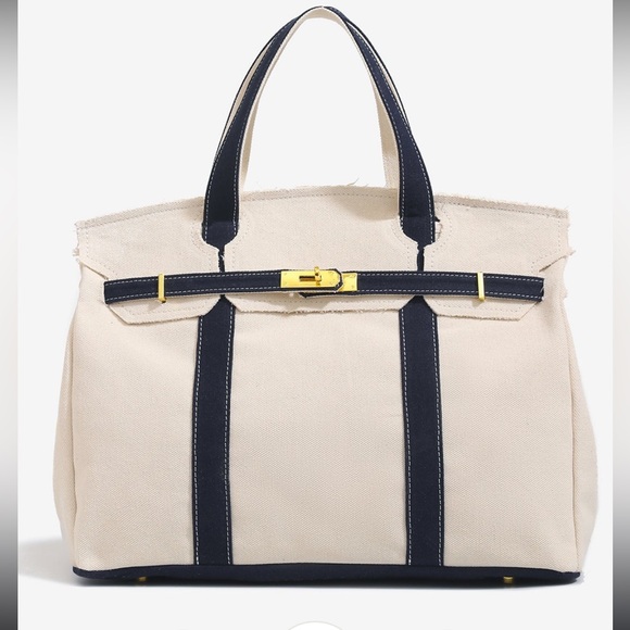 Boatkin Stylish Cream and navy boat Tote Bag, never used. LL Bean style. - Picture 1 of 1